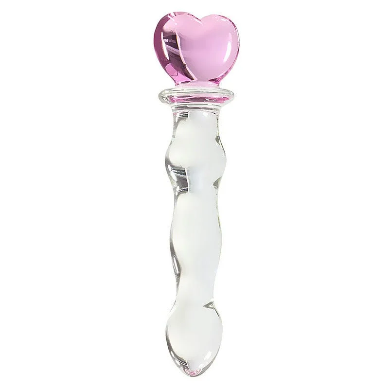 Crystal Heart Wavy Glass Dildo 8 Inch