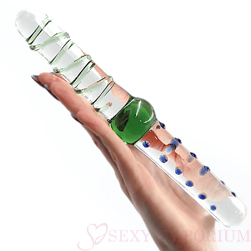 9 Inch Green & Blue Double Ended Glass Dildo