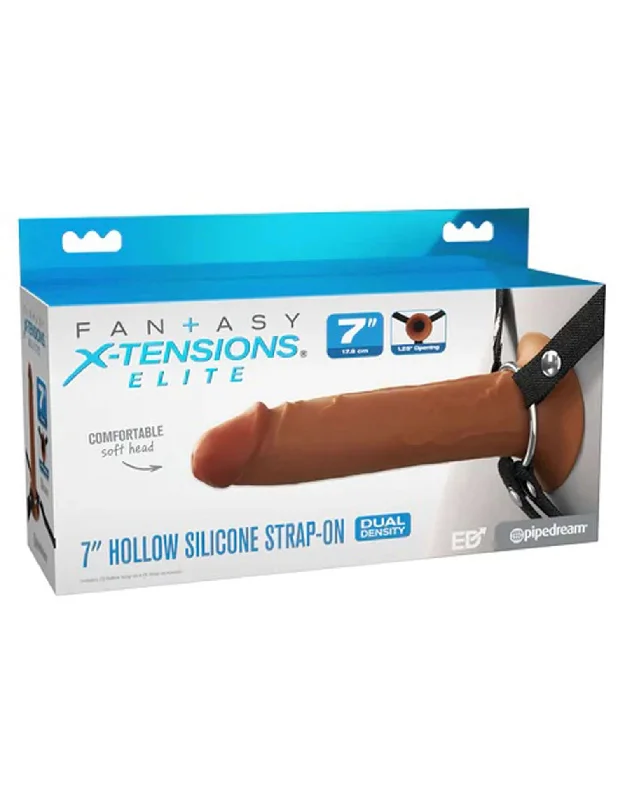 Fantasy X-Tensions Elite 7 inches Silicone Hollow Strap Dual Density - Brown