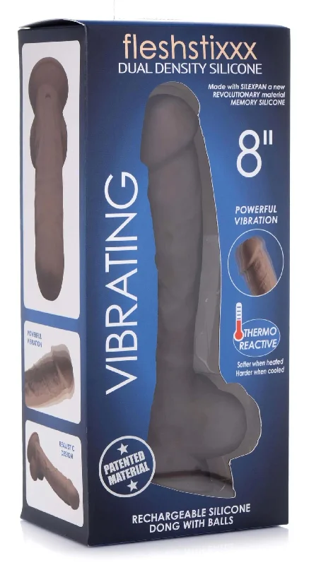 Fleshstixxx 8 inches Vibrating Silicone Dildo With Balls Brown