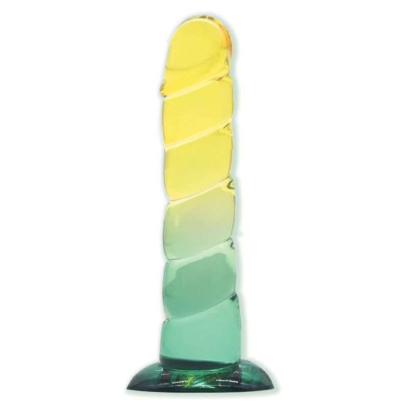 Shades, 7.5" Swirl Jelly TPR Gradient Dong - Yellow and Mint