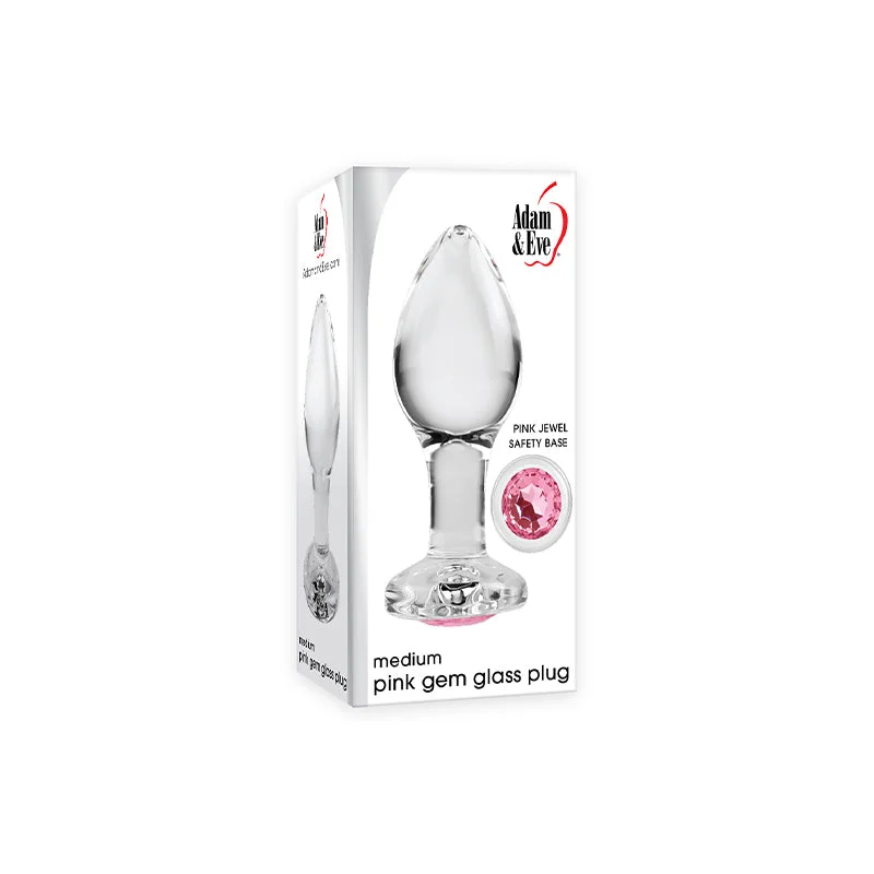 Adam & Eve Glass Anal Plug With Pink Gemstone Base Medium