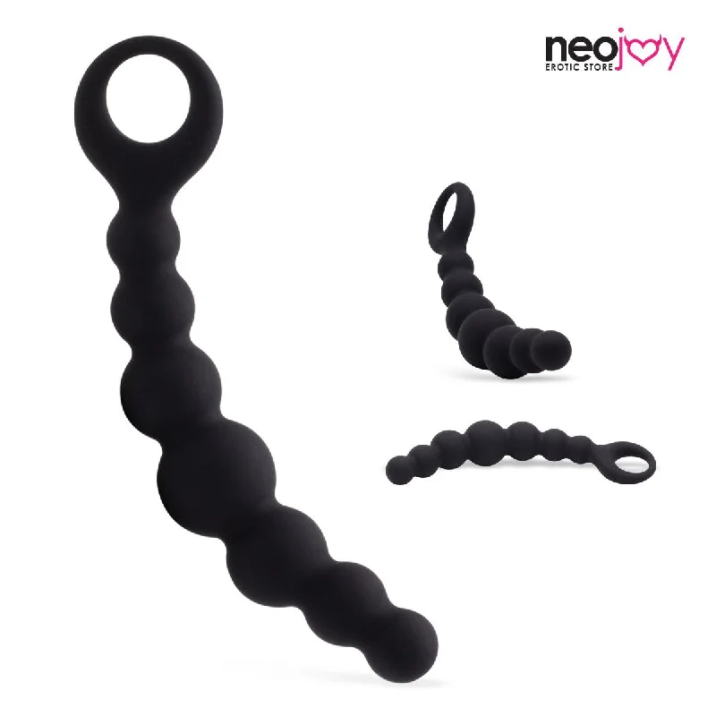 Neojoy Anal Butt Plug 7 beads silicone - Black 7.28 inch -18.5 cm