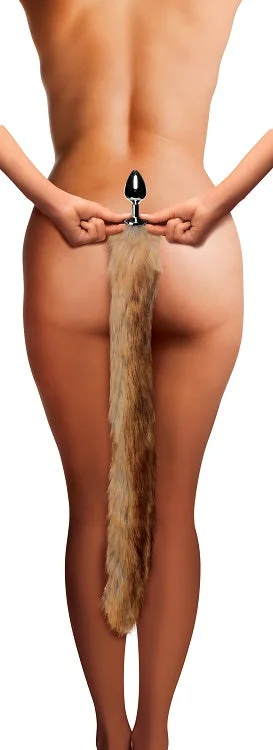 Brown Extra Long Mink Tail Metal Anal Plug