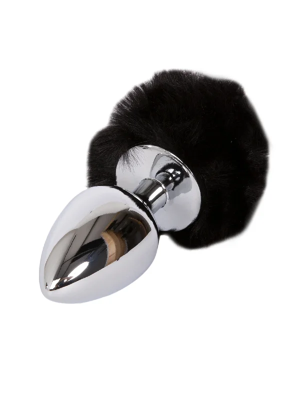 Large Silver Butt Plug with Black Tail