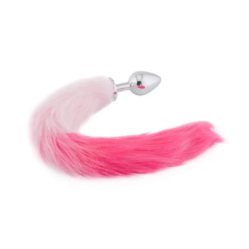 Sexy White and Pink Cat Stainless Steel Fox Tail Plug 18" Long