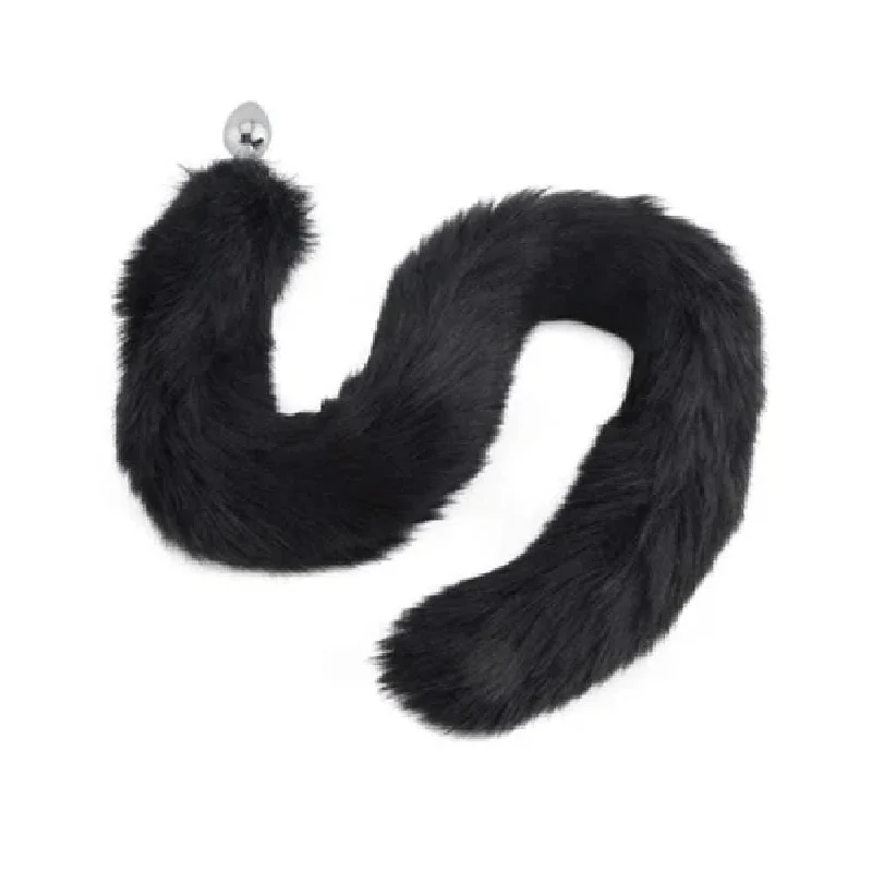 32-Inch Black Fox Tail Plug Stainless Steel