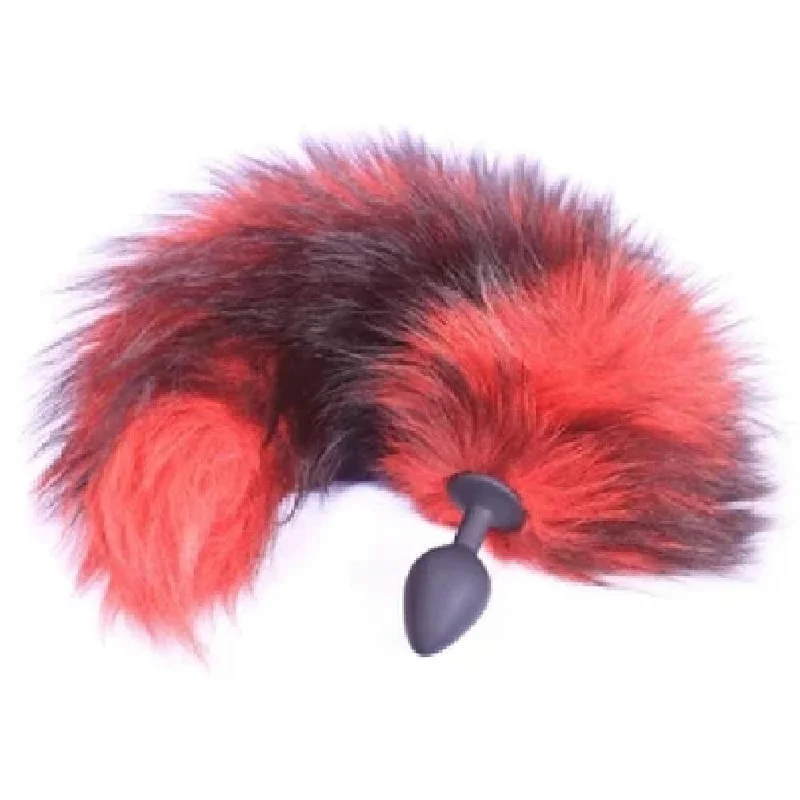 Red and Black 16" Fox Tail Silicone Plug