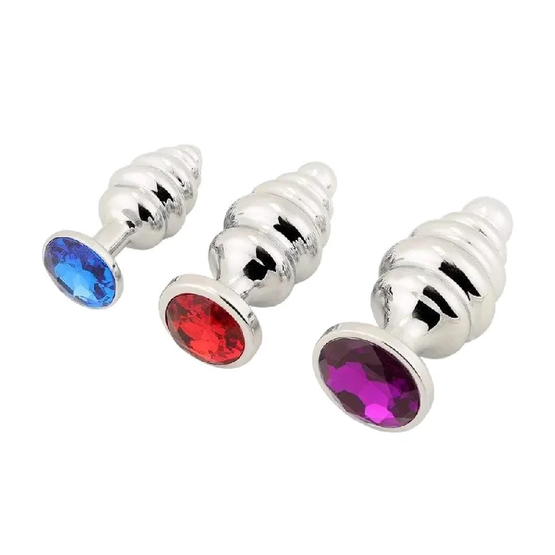 Silver Helix Cute Jeweled Plug Big 3-Piece Set