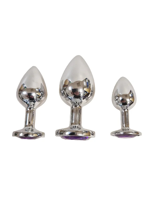 Purple Jewelled Metal Butt Plug - Set of 3