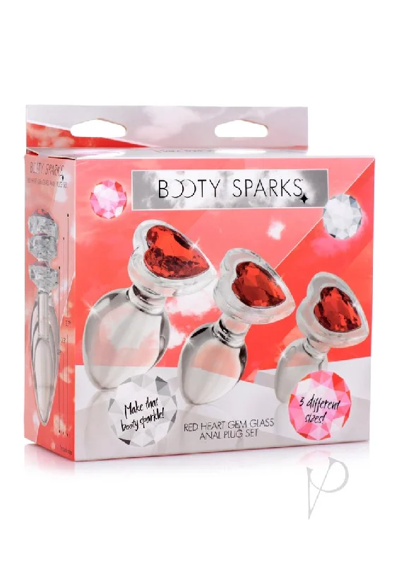 Booty Spark Red Heart Gem Glass Plug Set